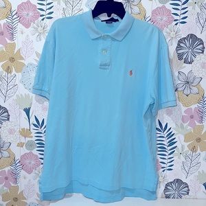 Polo by Ralph Lauren. Like new large Blue short sleeve polo with orange logo